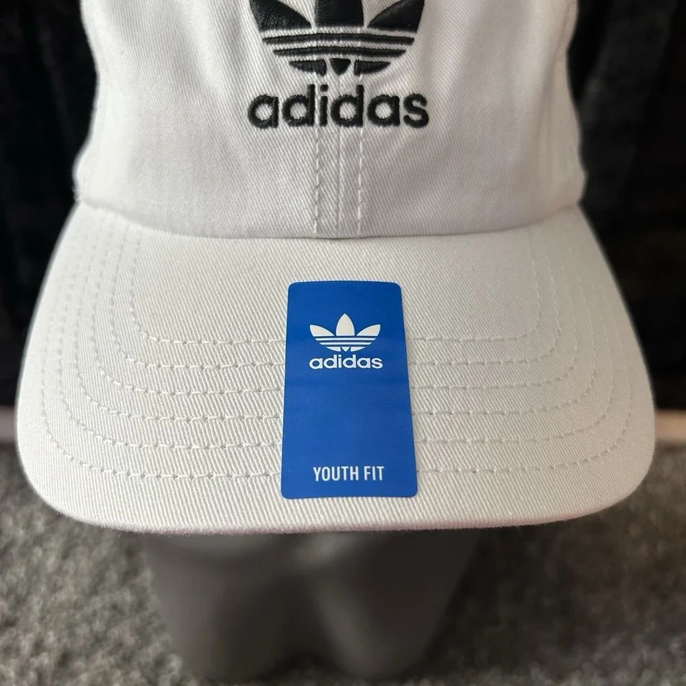 Adidas Youth Fit Cotton Dri Washed White Relaxed Ball Cap Hat NEW (Y1)
